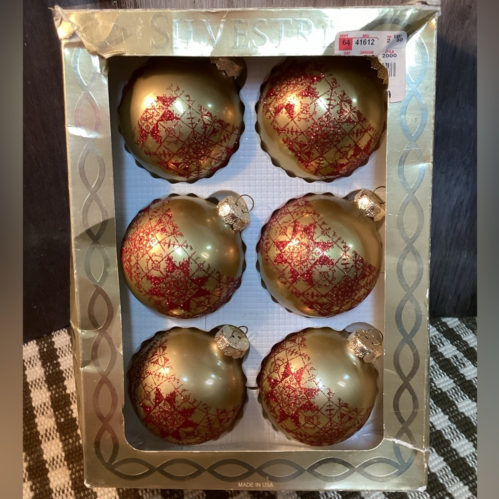 Silvestri by Rauch Glittery Gold & Red Vintage Glass Ornament Collection USA
